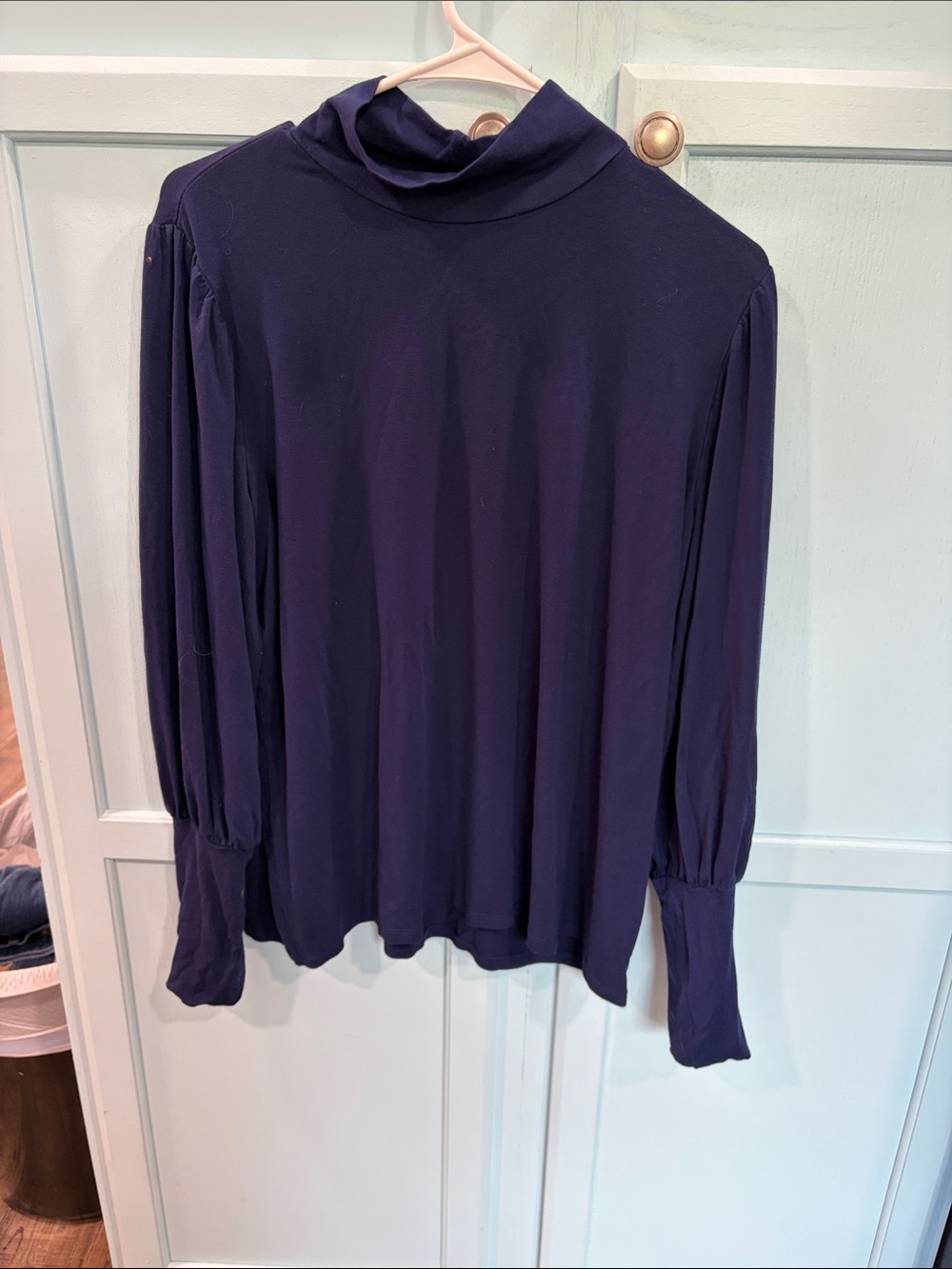 Eloquii Navy Mock Neck Long Sleeve Blouse